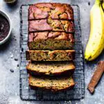 easy 3 ingredient vegan banana bread on rack