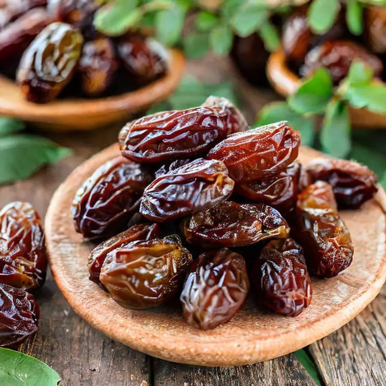 Medjool Dates on a wooden plate