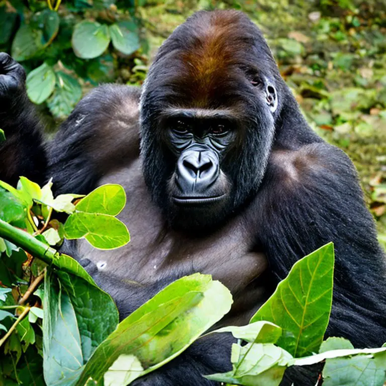 Gorilla eating leaves (a folivore)