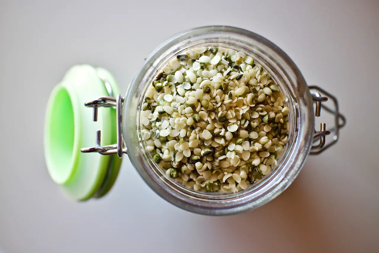 Hemp seeds in jar