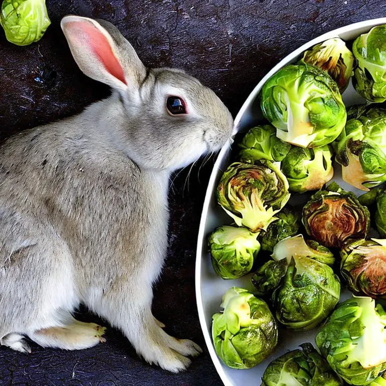 Rabbit next to Brussel sprouts